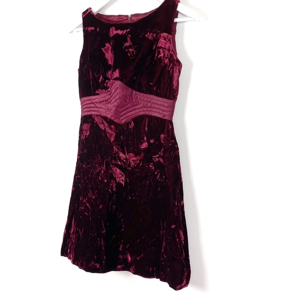 Vintage Maroon Crushed Velvet Dress Size 2 - Picture 2 of 7